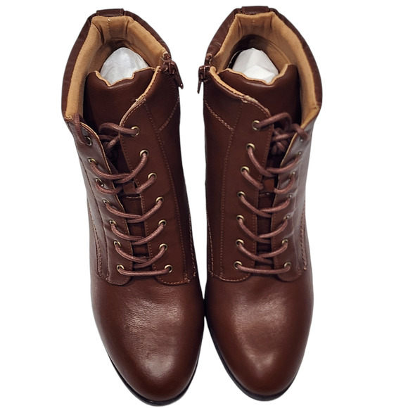 Style & Co Lucillee Ankle Boots 8 M Brown Faux Leather Pointed Toes Block Heels - Picture 6 of 12